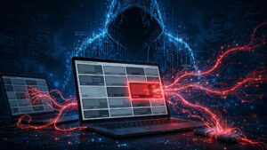 AdFection zero-click spyware attack delivered through online ads, with a malicious ad spreading data streams to devices