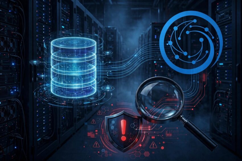 Database cylinder under magnifying glass with a warning shield, illustrating the Backuply SQL injection vulnerability CVE-2026-93953