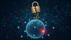 Broken padlock over a globe illustrating the Google HTTPS certificate hijack through compromised .gh, .sl and .as domain registries
