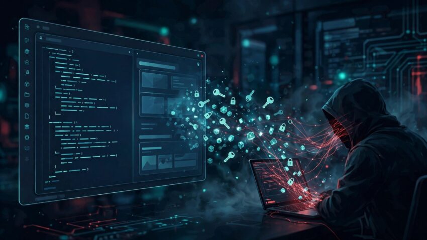 Illustration of the SneakPeek vulnerability: Claude Code Desktop's preview pane silently leaking developer credentials to an attacker