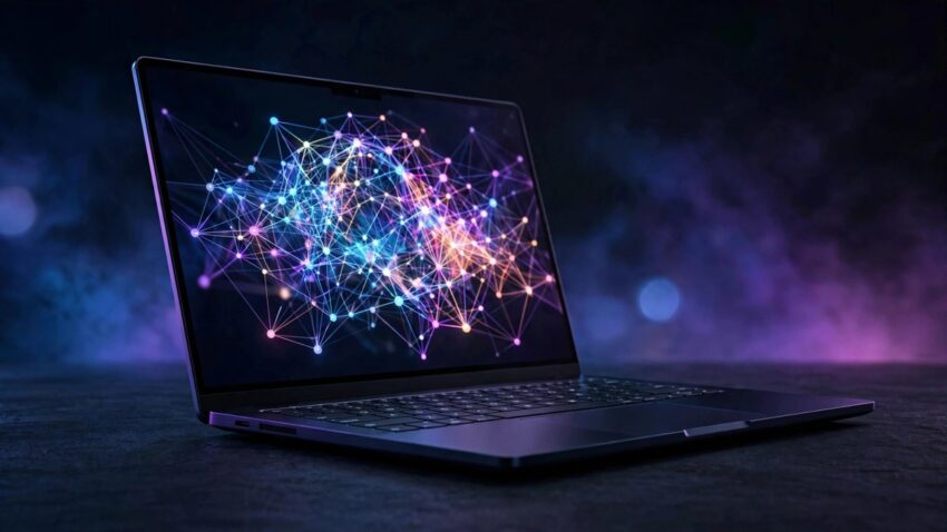 Surface Laptop Ultra with AI neural network display on screen